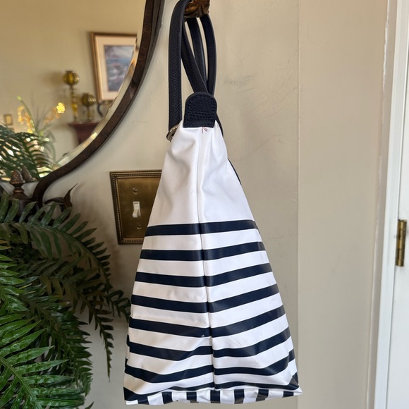 Longchamp Le Pliage Mariniere Zippered Shoulder Tote Blue White Nautical Stripes - Picture 14 of 16